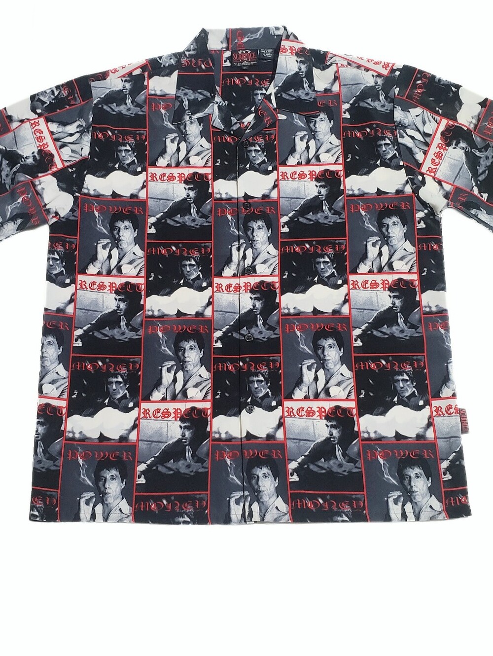 Vintage Dragonfly Clothing Scarface AOP Loop Collar Short Sleeve Button Shirt XL
